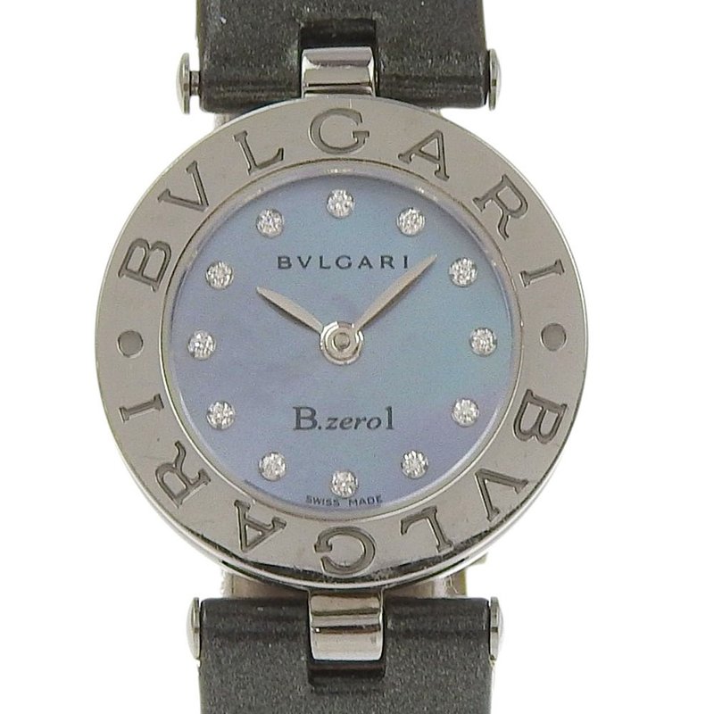 【日本直送】 BVLGARI Bzero1 腕時計 ビーゼロワン 12Pダイヤ BZ22S SS×レザー クオーツ アナログ表示 ブルーシェル文字盤【中古】 - 女錶 - 不鏽鋼 銀色