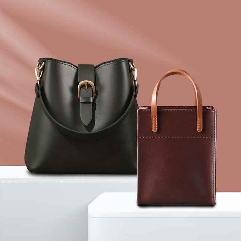 [Mother's Day Value Combination] Bucket Bag + Small Tote Combination Lucky Bag Shoulder Bag Handbag Gift - กระเป๋าแมสเซนเจอร์ - หนังเทียม สีนำ้ตาล