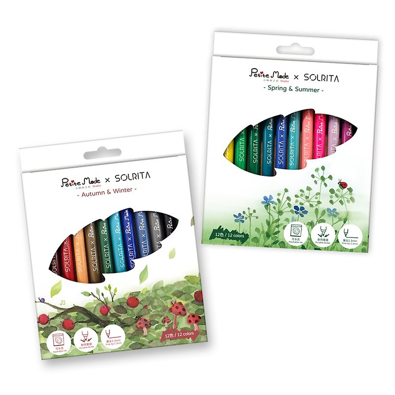 Little Fashion xSOLRITA Colorful Color Pens Spring/Summer Colors Autumn/Winter Colors (12 colors) - อุปกรณ์เขียนอื่นๆ - พลาสติก สีเขียว