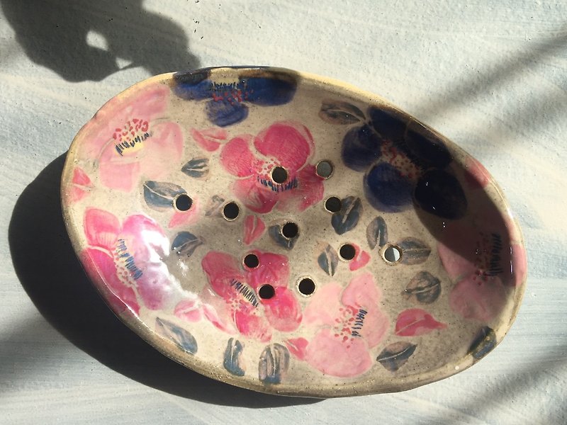 Camellia chrysanthemum soap dish _ pottery soap dish _ finished sale and then production - Bathroom Supplies - Pottery Pink