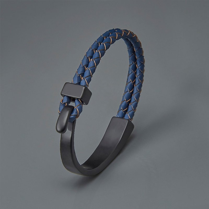 勾扣編織皮革手環 - 手鍊/手環 - 其他金屬 藍色