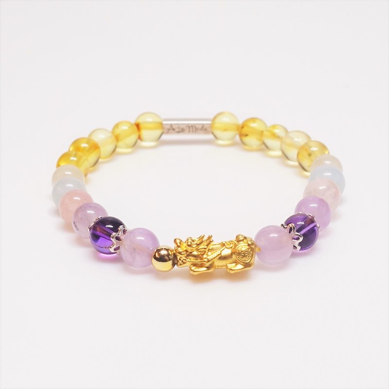 Lucky Fortune Lucky Bracelet Pure Gold Pixiu Bracelet - Bracelets - Crystal Purple