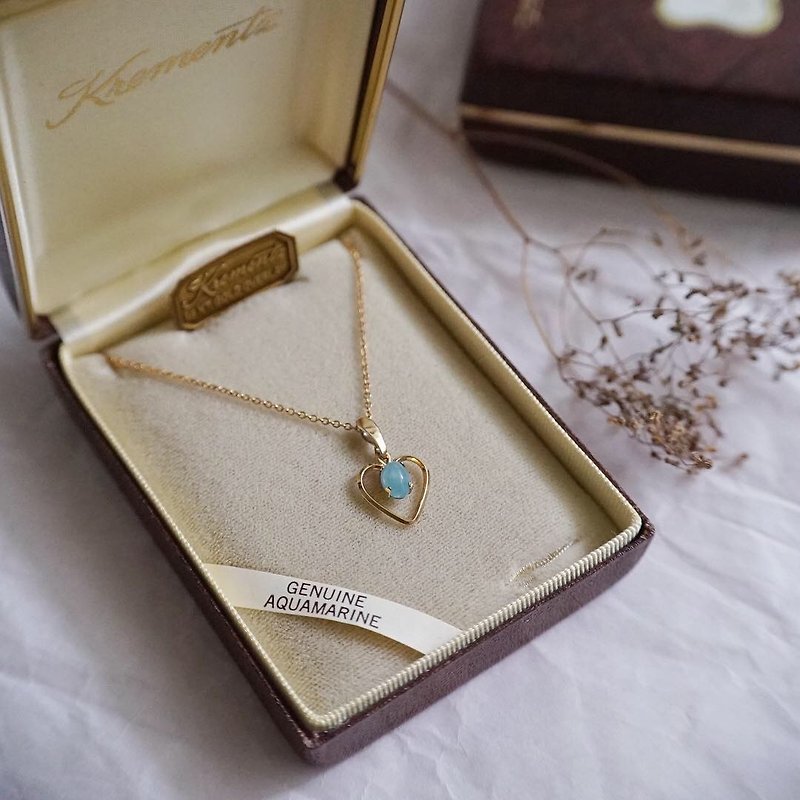 1960s Krementz Sapphire Heart 14K Gold Necklace - สร้อยคอ - เครื่องเพชรพลอย สีน้ำเงิน