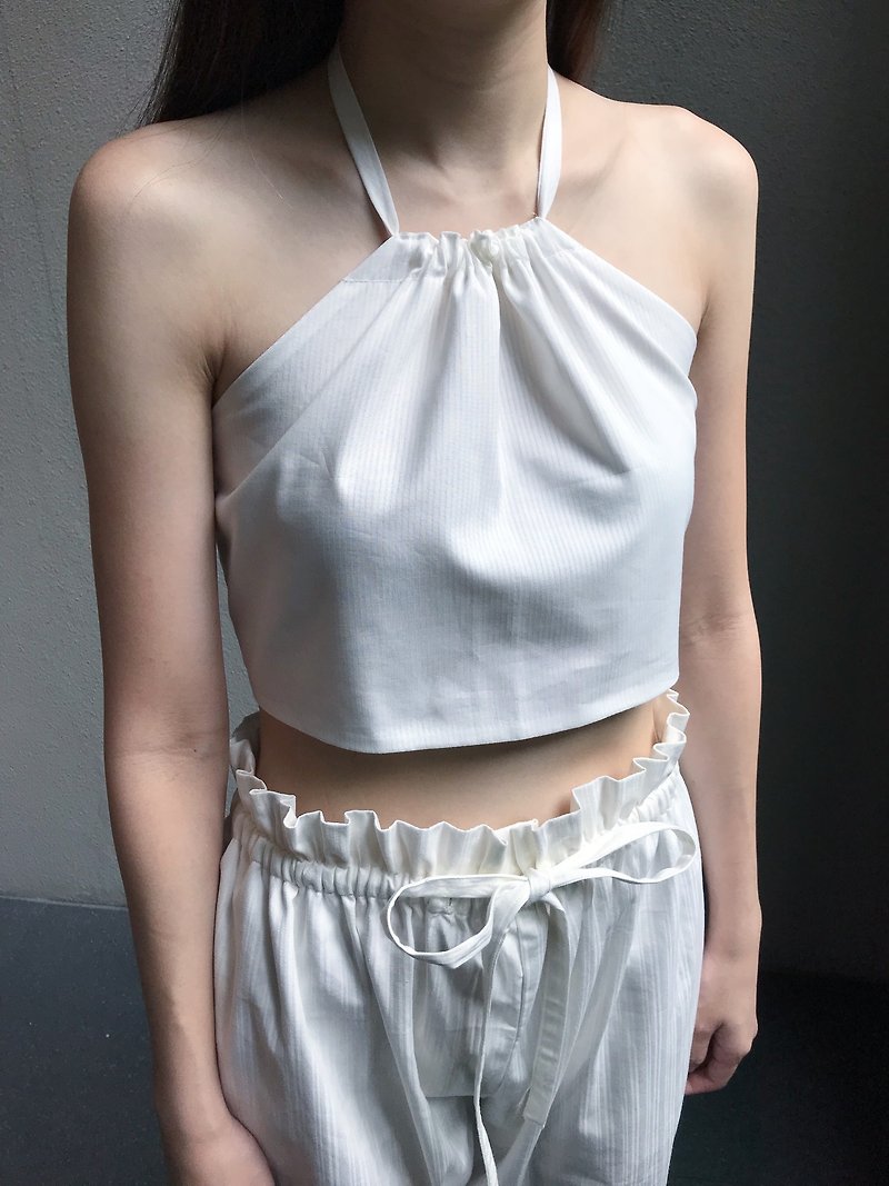 Aquata Crop Top - เสื้อผู้หญิง - ผ้าฝ้าย/ผ้าลินิน ขาว
