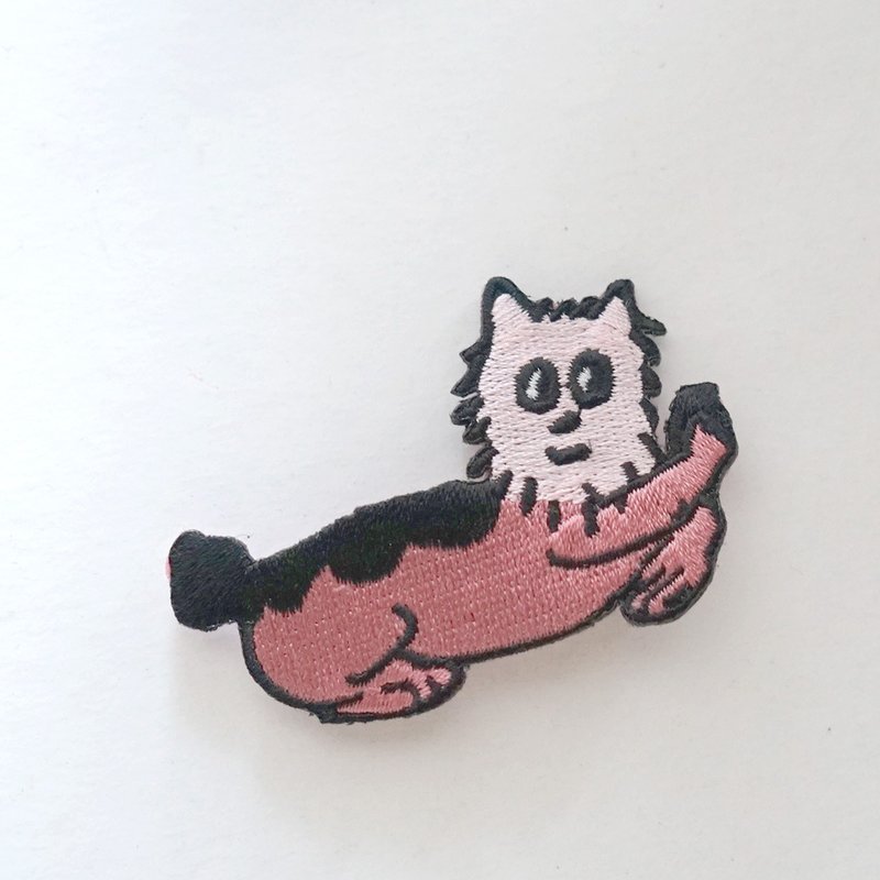 自拍小狗-可愛狐狸犬 繡花別針 / 貼布 - 胸針 - 繡線 粉紅色