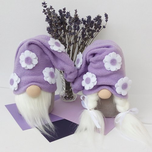GnomesByEkaterina Purple Gnomes Stuffed Gnome Dolls Set of Girl Boy Lavender Flower Gnome Family