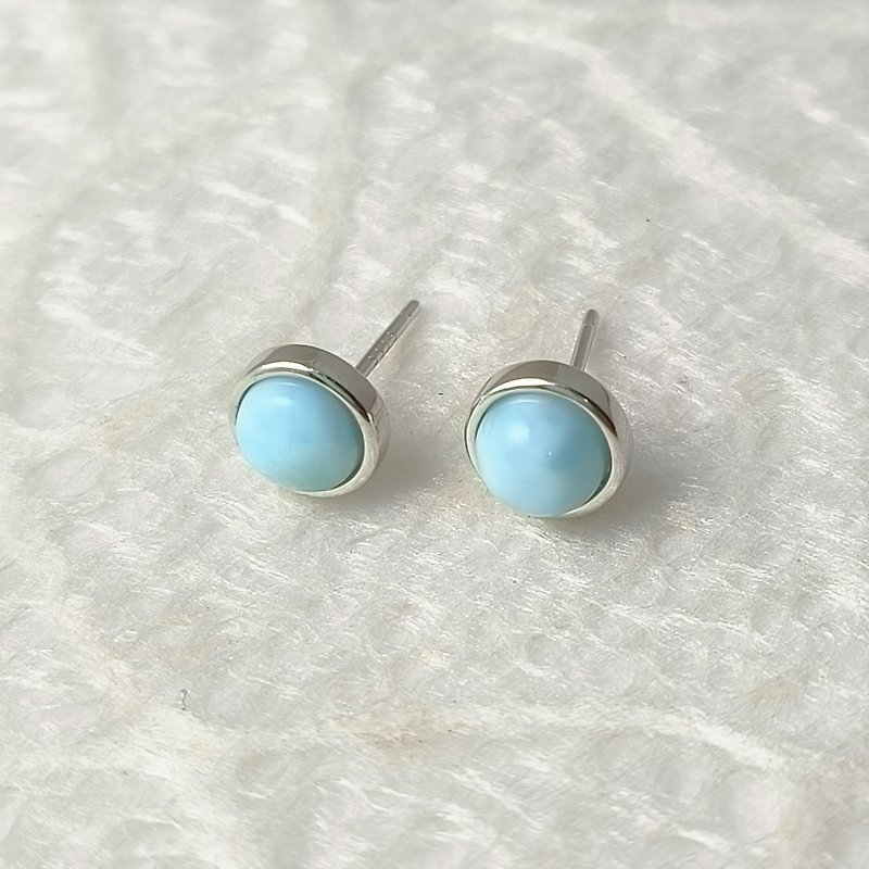 Carefully selected semi- Gemstone[Larimar] sterling silver earrings/semi- Gemstone stones earrings/simple/original/wild - Earrings & Clip-ons - Gemstone Blue