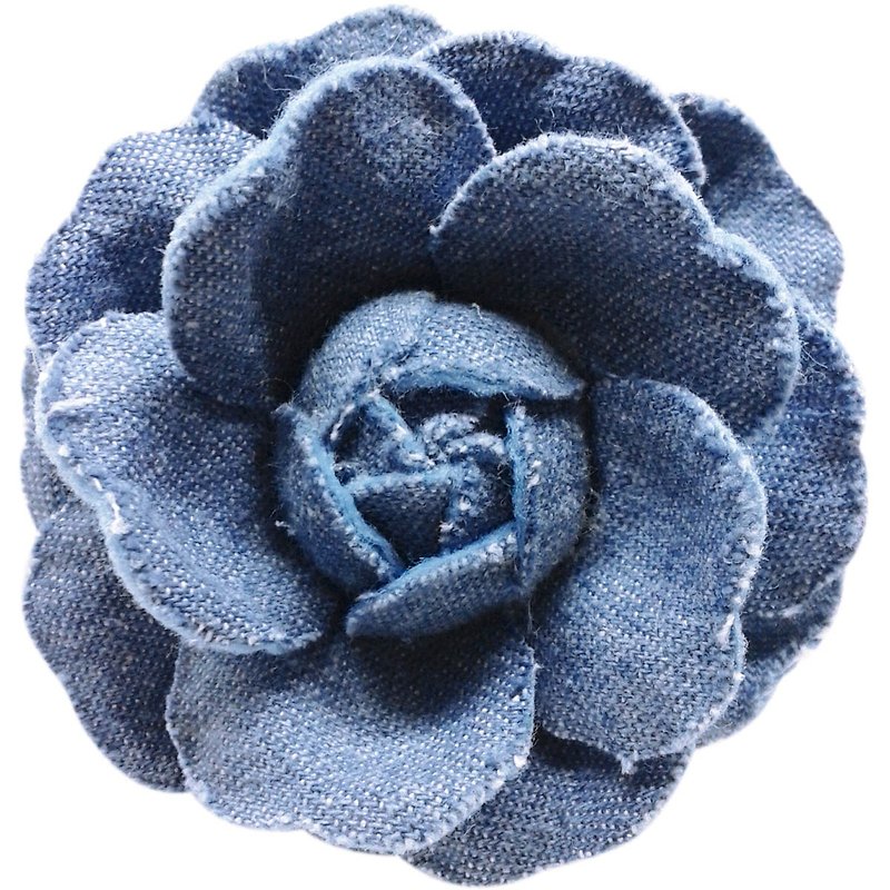 丹寧山茶花髮夾 全包布手工髮飾Denim Flower - 髮飾 - 聚酯纖維 藍色
