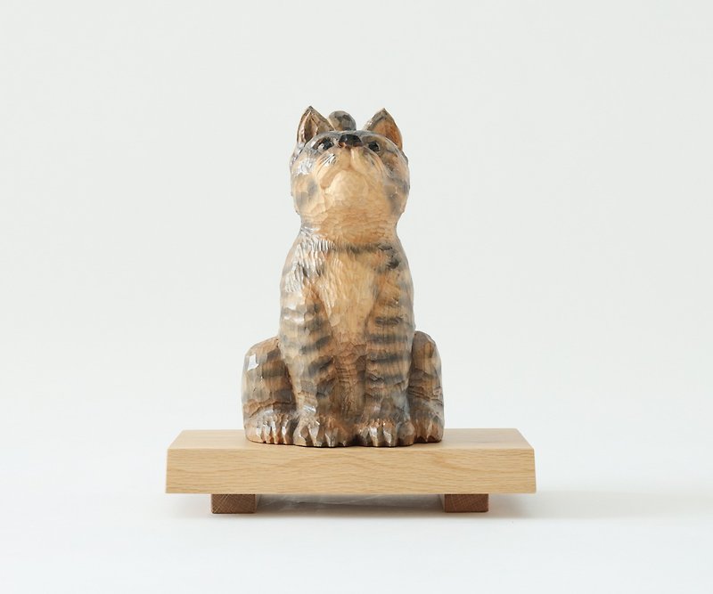 Asahikawa wood carving Satoshi Nakagawa work cat 2 - ตุ๊กตา - ไม้ 