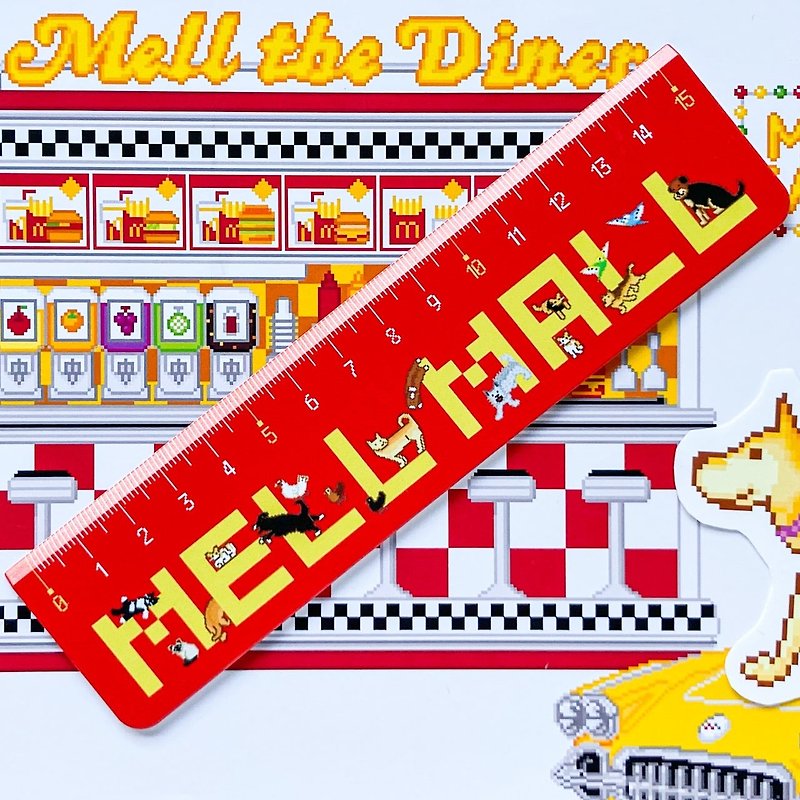 Ruler All members of Mel Mall MELL MALL logo Mongrel dog Corgi Parakeet Banana Cat Dog Ruler Pixel art - Other - Plastic Red