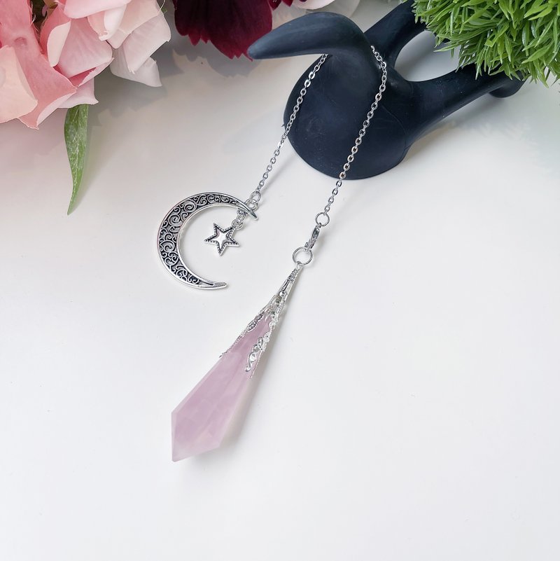 Rose quartz  Pendulum  Necklace Self Love Forgiveness - Necklaces - Crystal Pink