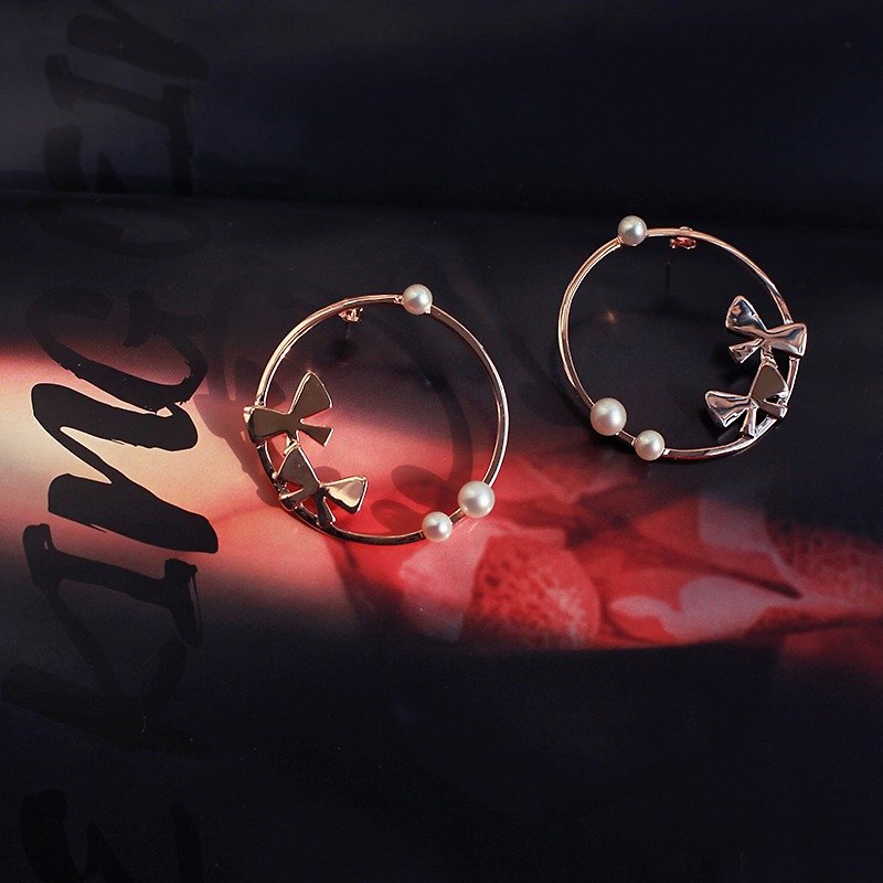 MissQueeny 扇畫/925純銀天然珍珠圓形扇耳釘 - 耳環/耳夾 - 寶石 粉紅色