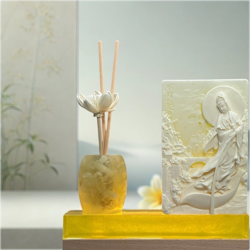 Pure Thoughts and Good Luck Crystal Incense Diffuser Lamp Holder Citrine Water Moon Guanyin (1) A lamp that lights up the soul - Lighting - Resin Yellow