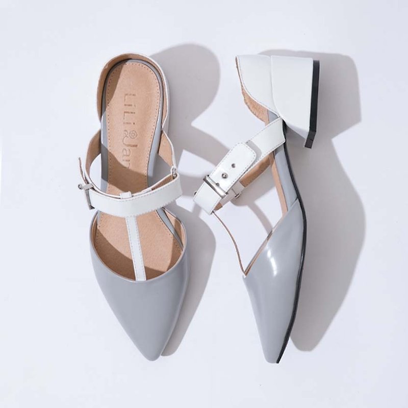 A single product 10% limit. [Actress] Future T-color stitching pointed heel sandals _ in light gray / white - Women's Casual Shoes - Genuine Leather Gray