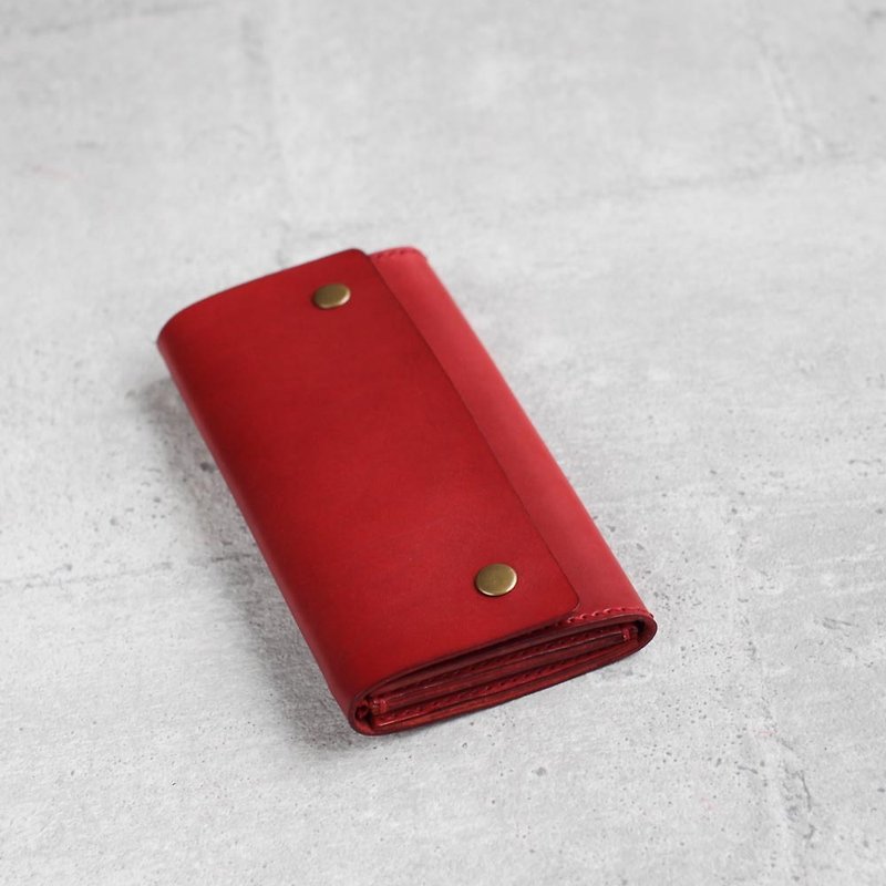 Red vegetable cow hide leather long wallet pouch - กระเป๋าสตางค์ - หนังแท้ สีแดง