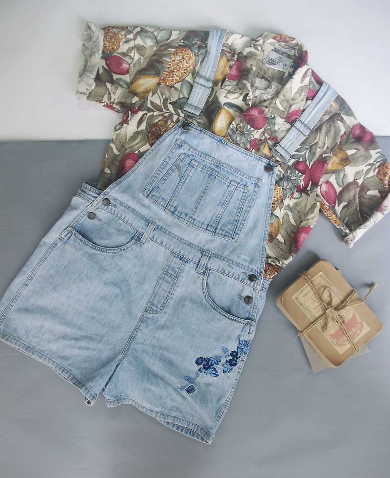 Treasure hunt - hibiscus embroidery snowflakes harness shorts - Overalls & Jumpsuits - Cotton & Hemp Blue
