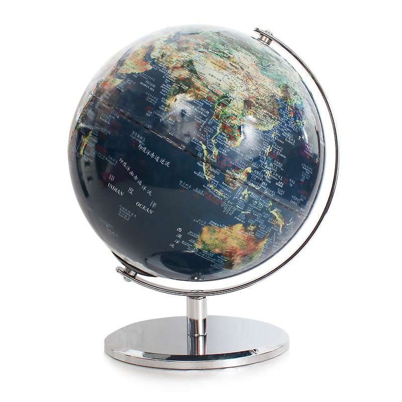 [Quick Shipping] SkyGlobe 10-inch Satellite Glossy Metal Base Globe (Chinese and English) - Items for Display - Plastic Blue