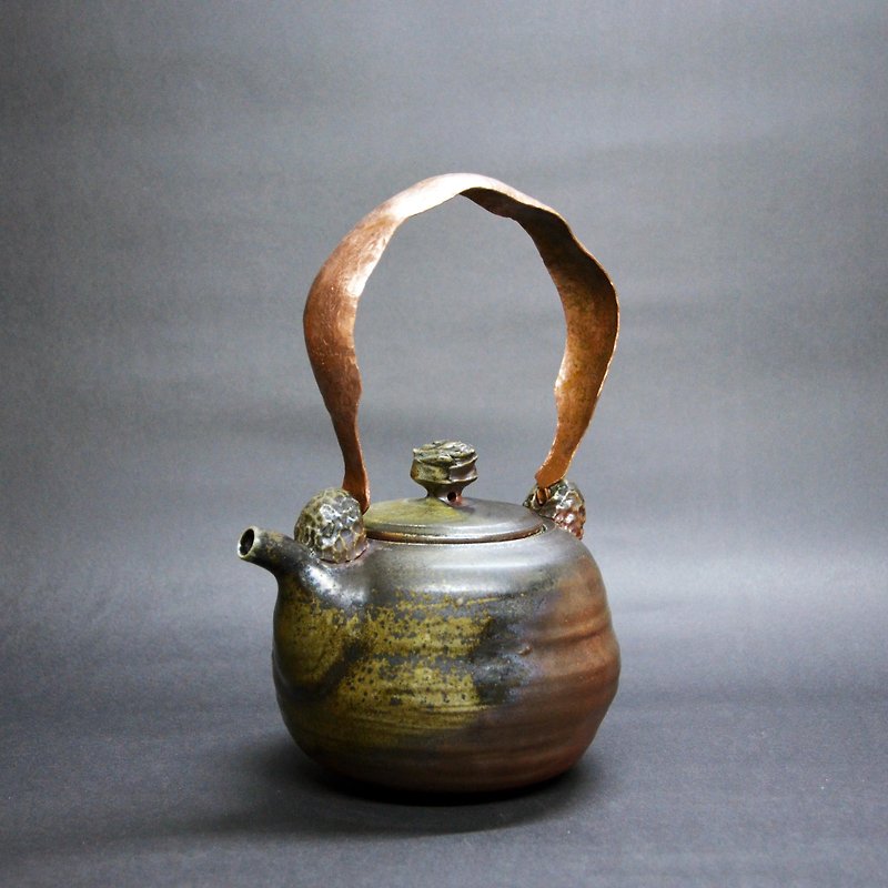 【大容量】柴燒銅把提梁壺 (內含陶製濾網) - 花瓶/陶器 - 陶 