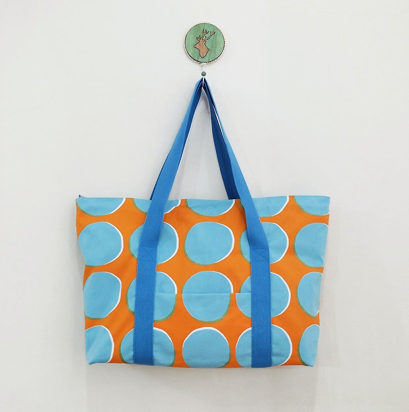 Travel Hit Big Tudor Side Backpack Orange + Aqua Blue Japanese Canvas Only One - Messenger Bags & Sling Bags - Cotton & Hemp Multicolor