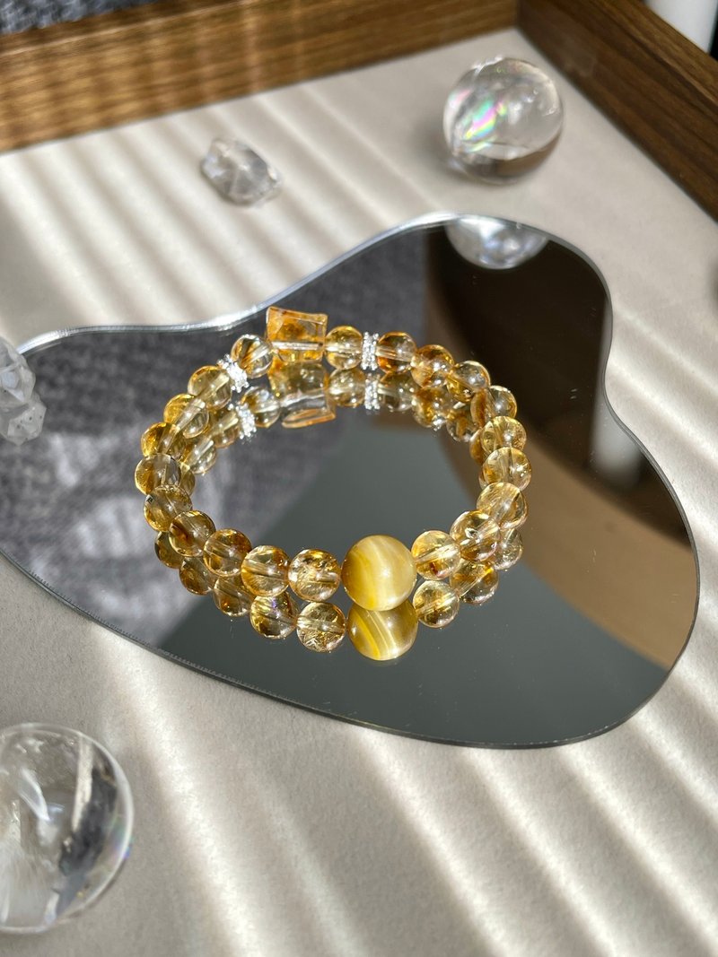 Citrine Yellow Tower Crystal Yellow Tiger Eye Lucky Bracelet - สร้อยข้อมือ - คริสตัล สีทอง