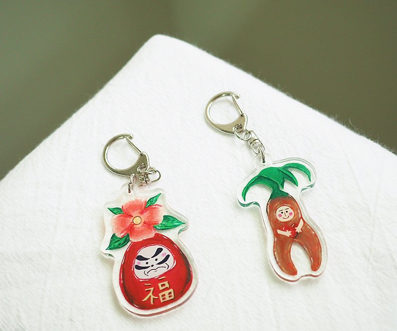 Sakura Daruma tumbler / love plant spirit Acrylic key ring - Keychains - Wool Multicolor