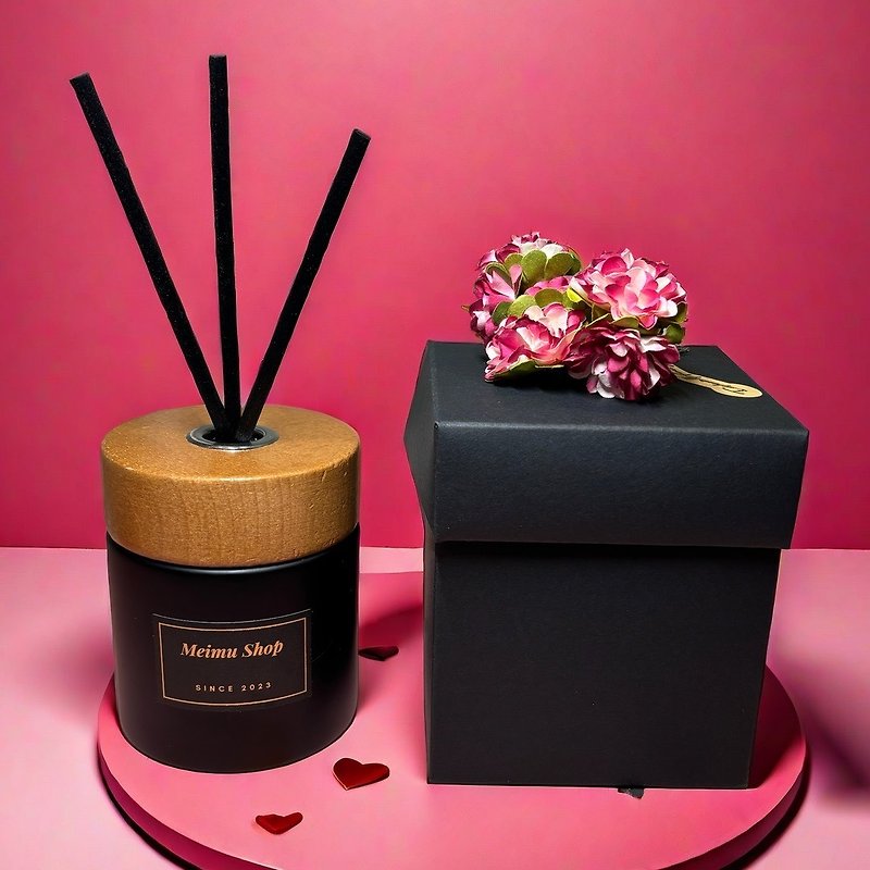 Mother's Day limited packaging-three-dimensional handmade carnation carton + log high-end fragrance diffuser bottle - Fragrances - Glass Black
