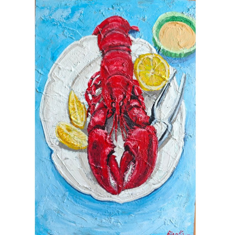 Lobster Sea Food Original Art Kitchen Still Life Unique Wall Decor By RinaArtSK - Wall Décor - Other Materials Multicolor