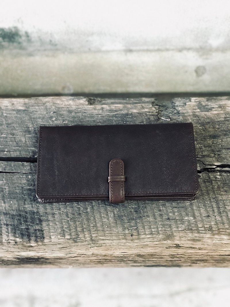 Old wooden window cafe simple folding long clip mature chocolate - Wallets - Genuine Leather Brown