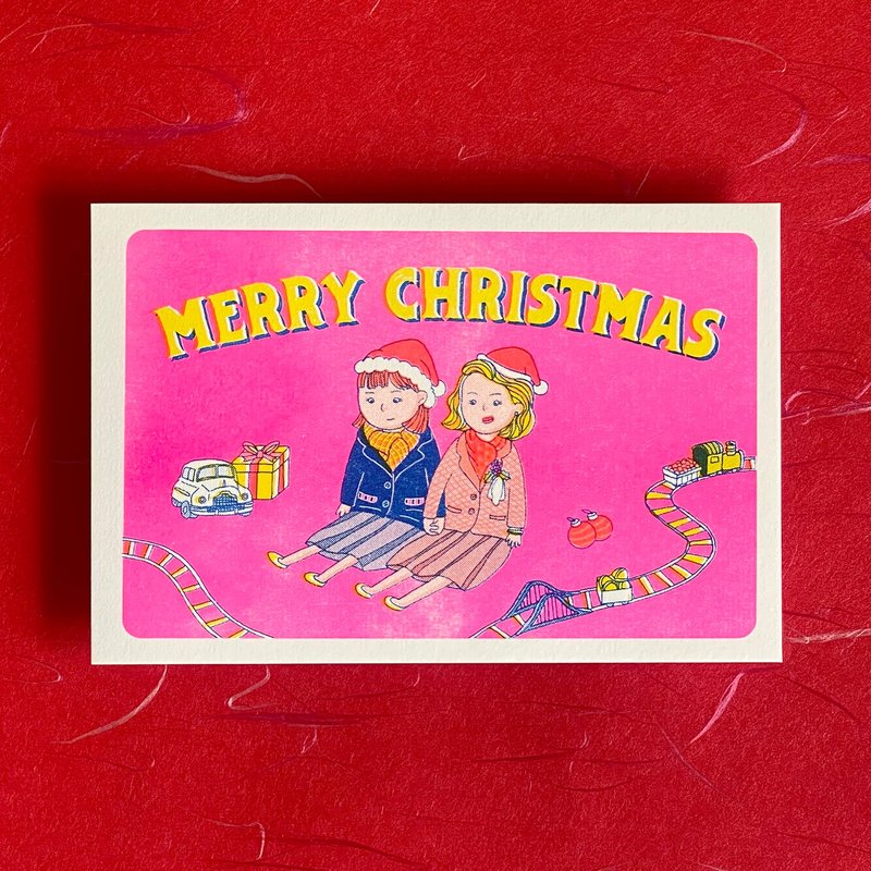 Risograph Christmas Card (Pink) - Cards & Postcards - Paper Pink