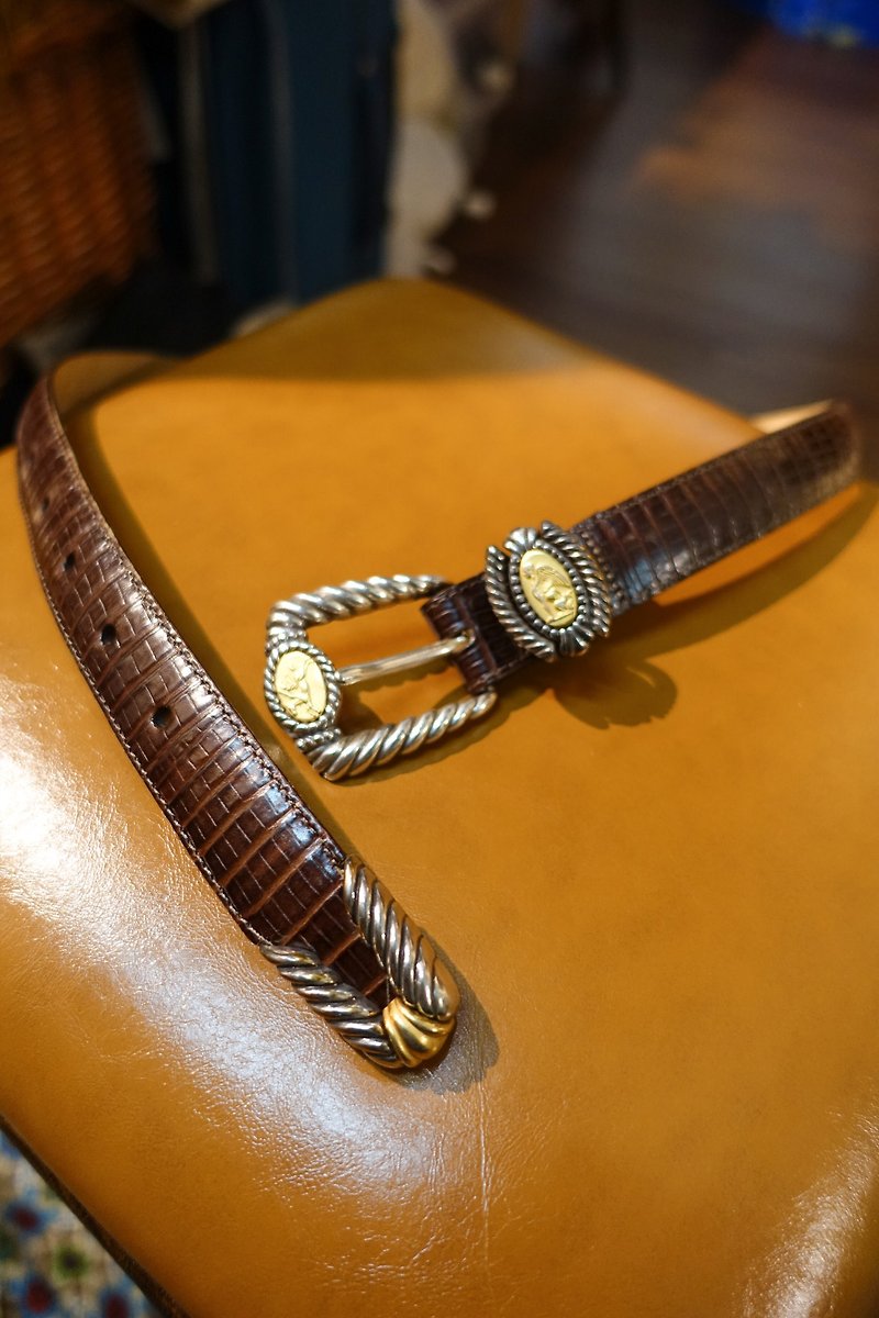 (VINTAGE/UNIQUE) Brighton museum collection croc dark brown belt - Belts - Genuine Leather Brown