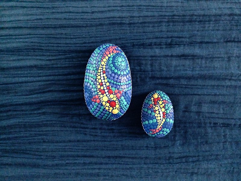 鯉魚 石繪 - 擺飾/家飾品 - 石頭 藍色