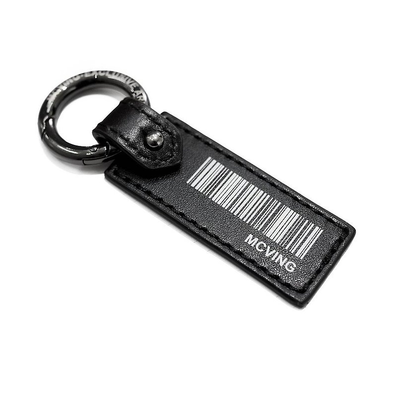 Barcode牛皮吊牌鑰匙圈 - 鑰匙圈/鑰匙包 - 真皮 黑色