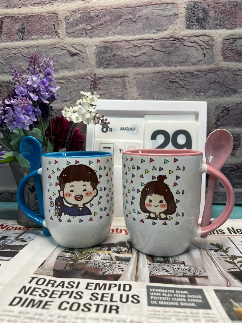 孩子笑容太療癒 湯匙杯兩款色 客製插畫紀念禮物 手繪Q版馬克杯 - 杯子 - 瓷 透明