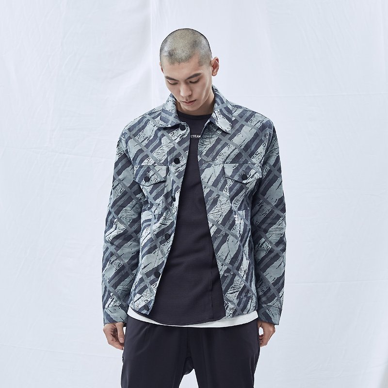 DYCTEAM -Jacquard Jacket Denim's three-dimensional twill coat - เสื้อฮู้ด - วัสดุอื่นๆ สีน้ำเงิน