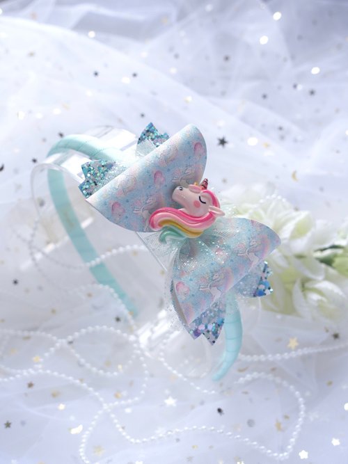 Little Hazel 薄荷綠色獨角獸髮箍 兒童頭箍 髮箍 髮飾 Glitter Hair Bow