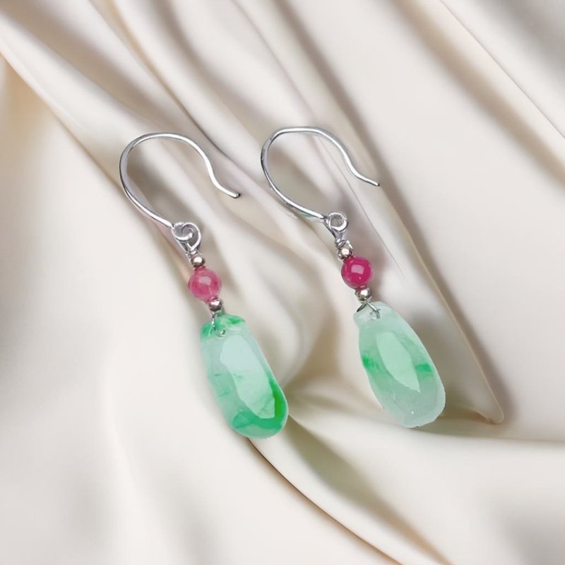 [Fu Gua] Ice type floating green jade fu melon earrings 925 sterling silver | Natural Burmese jade jade A goods - ต่างหู - หยก สีเขียว