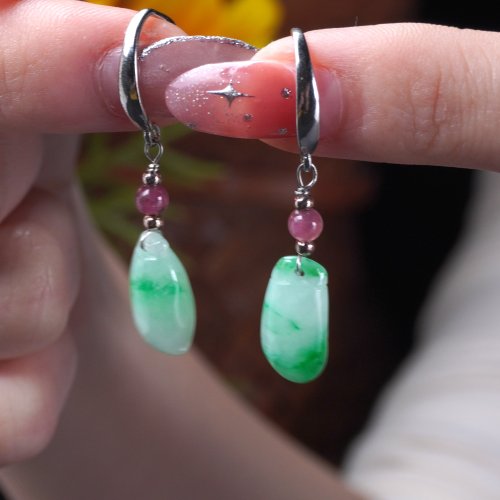 瓔珞珠寶盒 E.L.Jewelry Box 【福掛】冰種飄陽綠翡翠福瓜耳環925銀|天然緬甸玉翡翠A貨|送禮