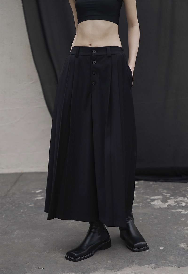 Tall and wide beauty, double-pressed pleated eight-point suit, wide pants, summer version, loose high waist, drape feeling, both men and women wear - Unisex Pants - Other Materials Black