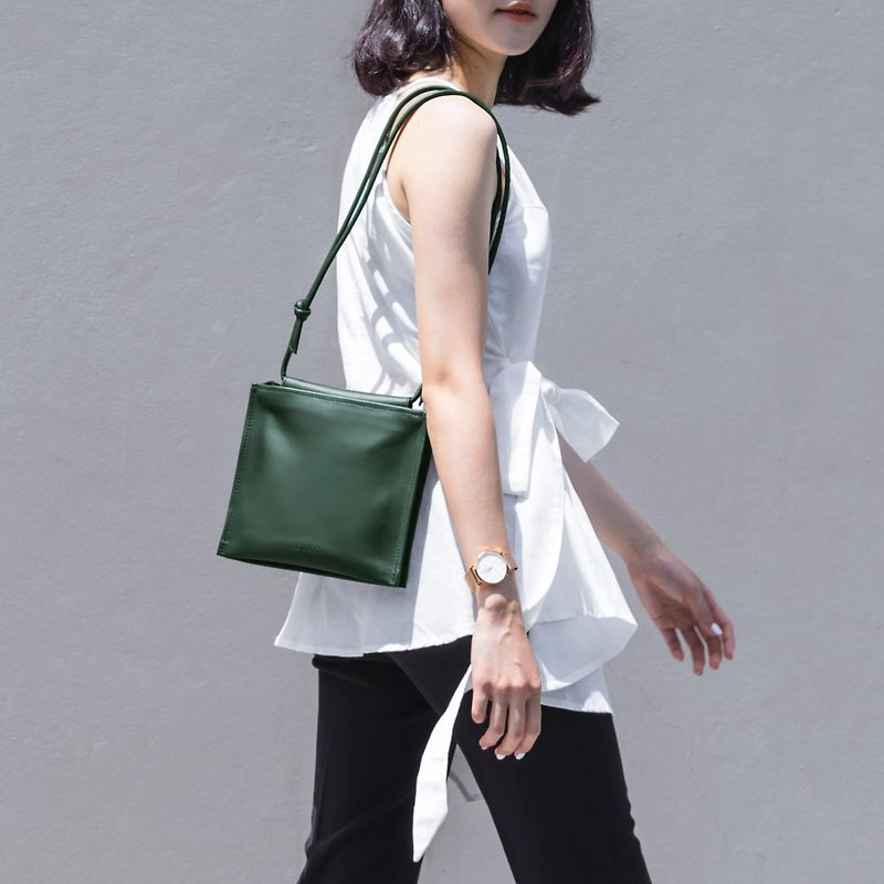 Harper Leather Zipper Bag in Dark Green - Messenger Bags & Sling Bags - Genuine Leather Green