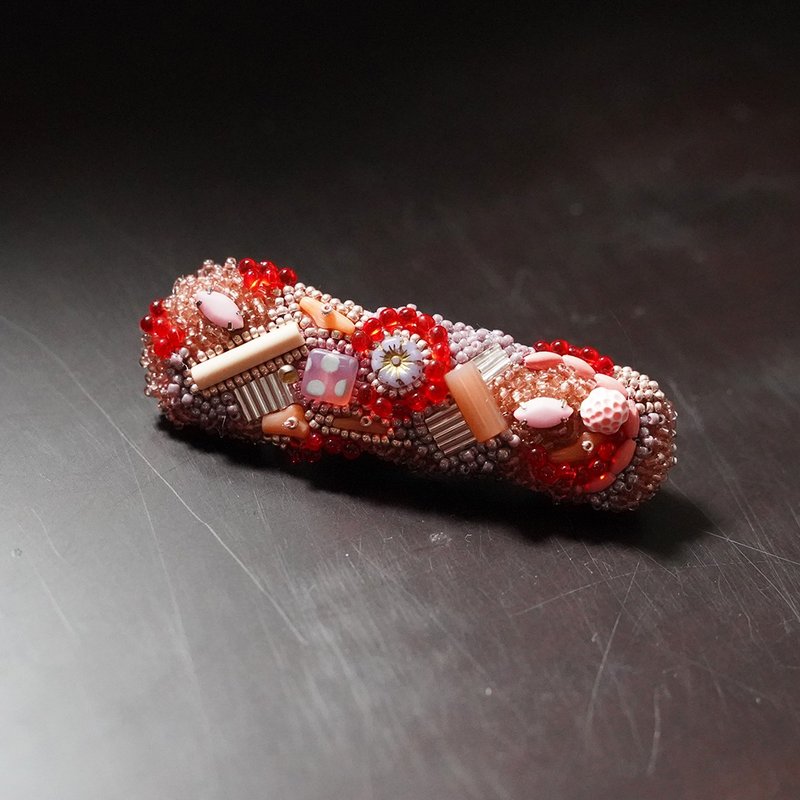 ビーズ刺繍のバレッタ2 - 髮夾/髮圈 - 珍珠 白色