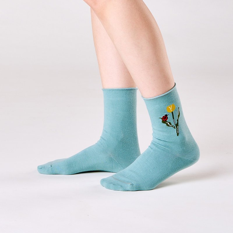 Tulip 1:1 /green/ embroidered socks - ถุงเท้า - ผ้าฝ้าย/ผ้าลินิน สีเขียว