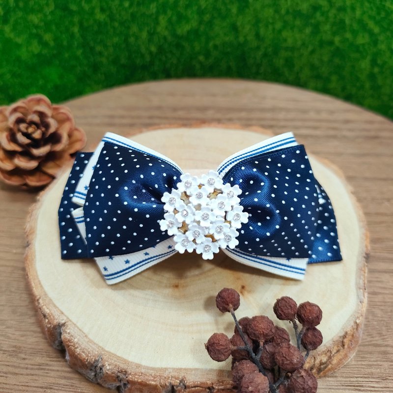 波點彈簧夾- 海軍風 - 髮夾/髮圈 - 其他材質 藍色