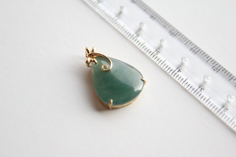 Journal-蜻蜓点水冰蓝老坑料天然天然翠翠(Burmese jade) 18K gold necklace pendant - Necklaces - Gemstone 