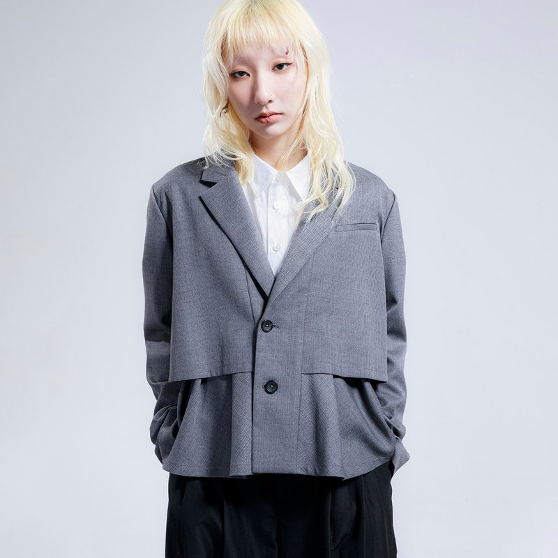 波浪毛料西裝外套 - 女西裝外套 - 羊毛 灰色
