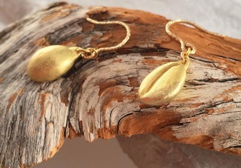 Coffee beans gold earrings - Earrings & Clip-ons - Other Metals 