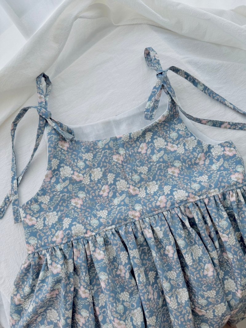 森の角落手作童裝 細肩綁帶小洋裝 莫蘭迪花園 女童洋裝 生日禮 - 童裝裙 - 棉．麻 