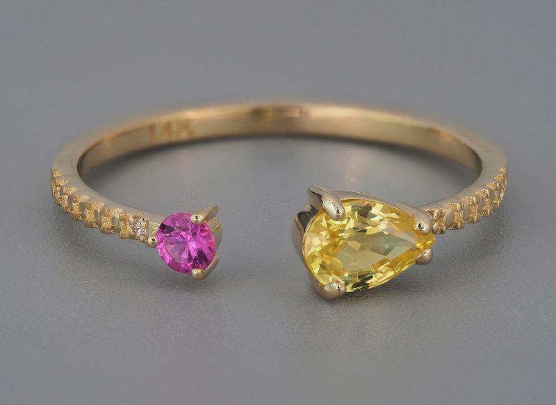 Sapphires and diamond ring - 戒指 - 貴金屬 金色