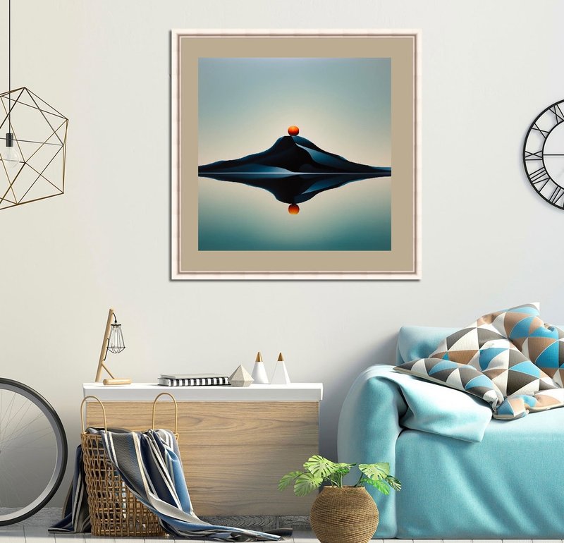 Minimalism landscape sea painting indoor hanging painting Reflection - โปสเตอร์ - ผ้าฝ้าย/ผ้าลินิน หลากหลายสี