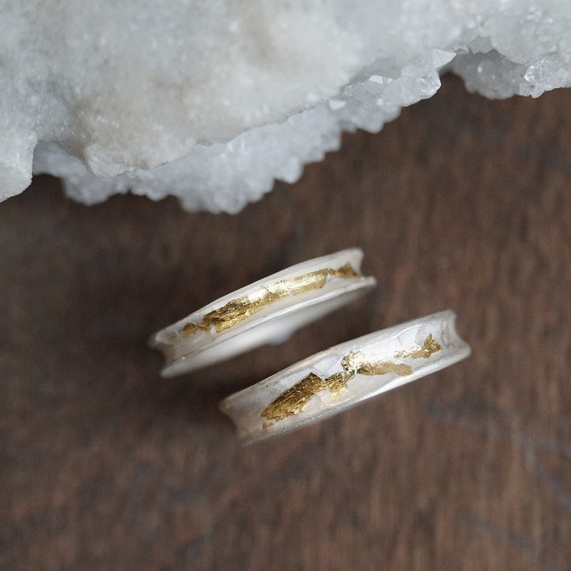 Touch gold ring two-tone ring 24k gold foil 925 sterling silver - แหวนทั่วไป - โลหะ สีเงิน