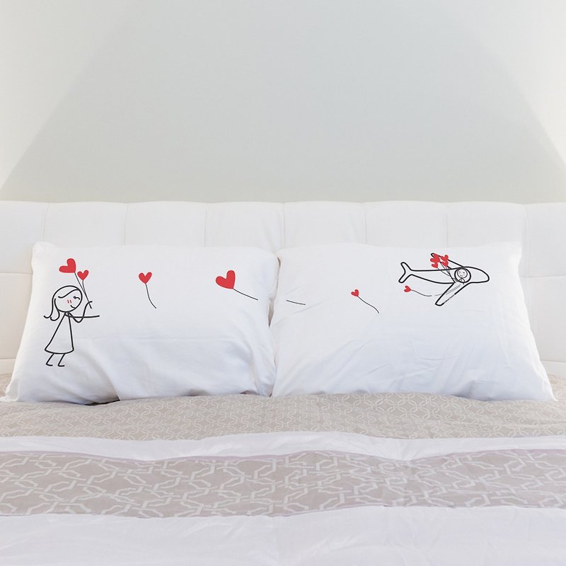 AeroplaneII Boy Meets Girl couple pillowcase by Human Touch - เครื่องนอน - ผ้าฝ้าย/ผ้าลินิน ขาว